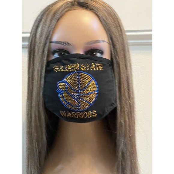 Golden State Warriors Rhinestone Bling Face Mask Washable - Picture 2 of 16